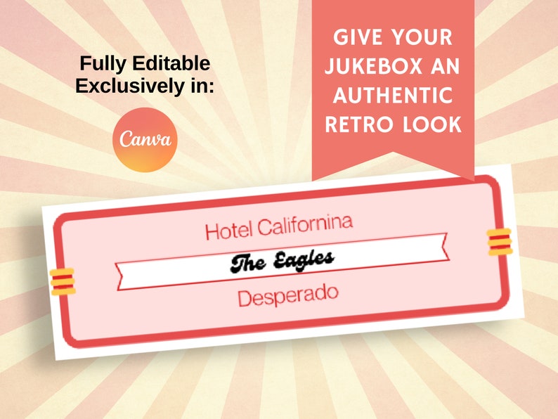 Editable Retro Jukebox Labels, Song and Artist Label, Customize With