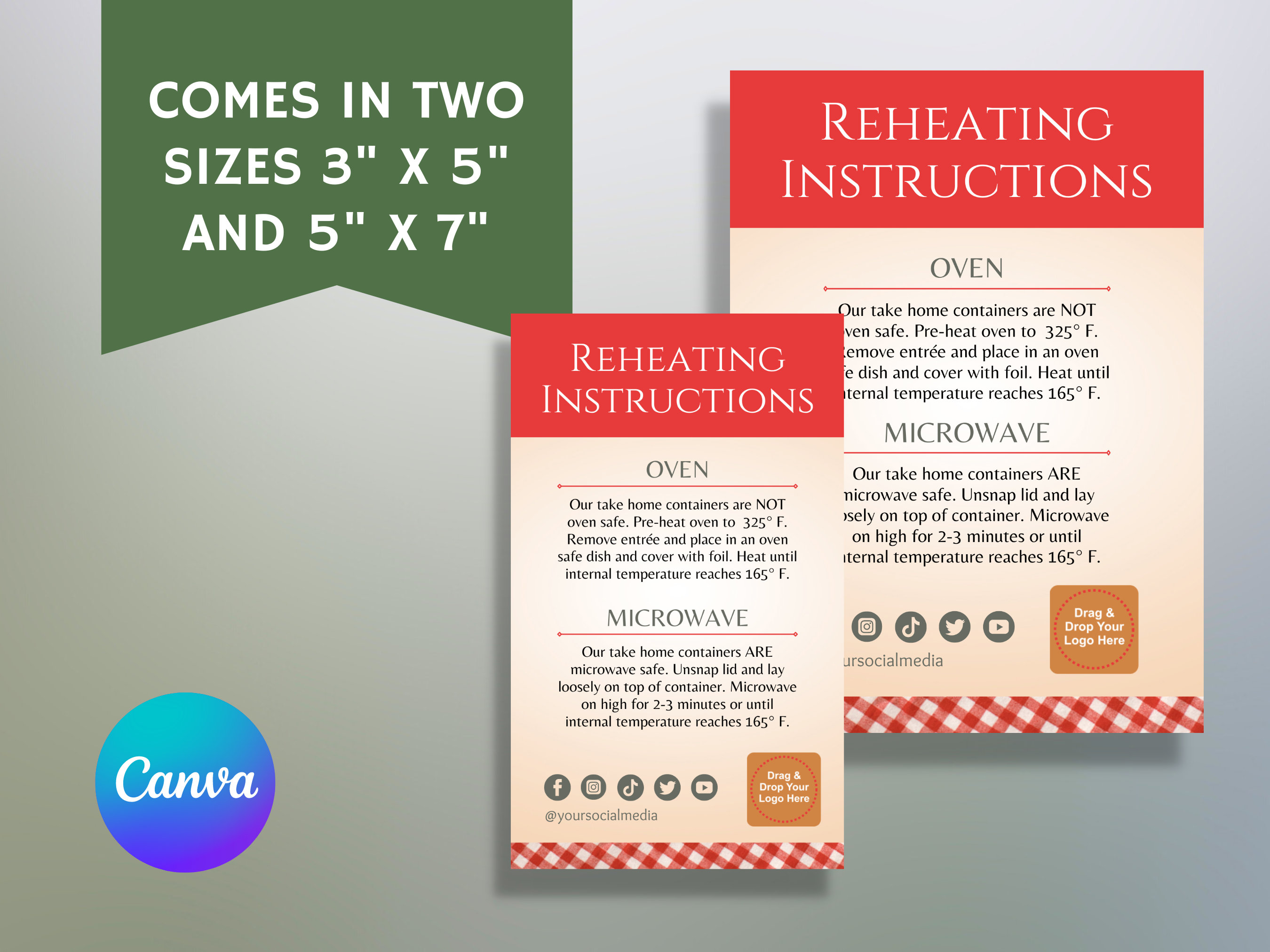 Reheating Instructions Card for Takeout Food, Fully Editable Exclusively in Canva, Foodservice