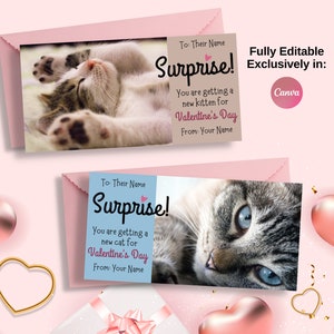 Kitten & Cat Gift Reveal Certificate, Best Valentine's Day Gift Card, Surprise Last Minute Present, Personalized Pet Announcement, Printable