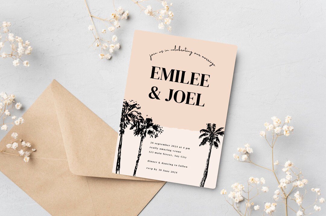 Beach Wedding Invitation Template - Etsy