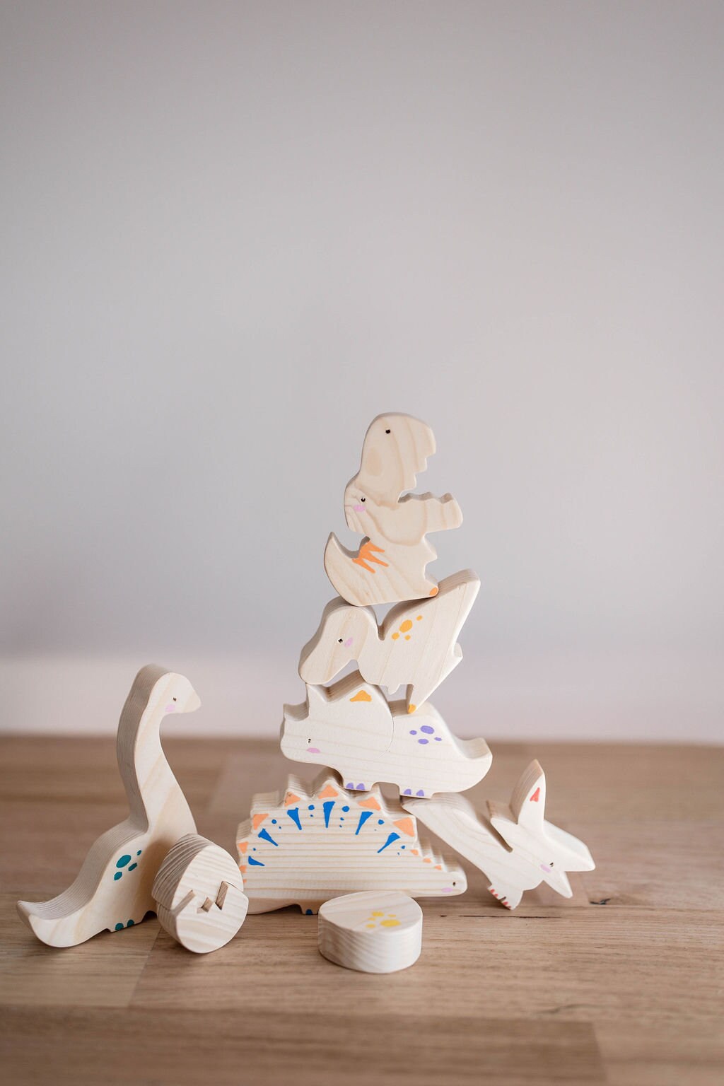 Juego de apilamiento de dinosaurios de madera artesanal de 9 | Etsy