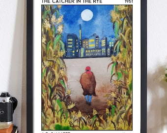 The Catcher in the Rye Buch Poster, J D Salinger: Premium 210gsm Kunstdruck, Geschenk für amerikanische Klassiker-Leser - Bookscape Collection
