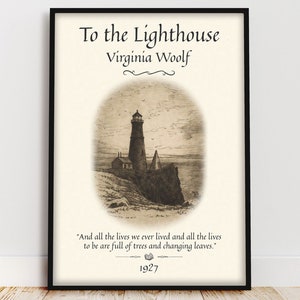 Zum Leuchtturm Buch Poster, Virginia Woolf Buch Zitat Wandkunst, Dark Academia Klassische Literatur Buchecke, literarisches Geschenk für Leseratten