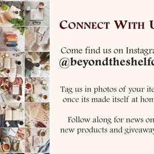 May include: A collage of images featuring books, coffee, and decorative items. Text reads "CONNECT WITH US" and "Come find us on Instagram @beyondtheshelfco". The image promotes the seller's Instagram account and encourages customer engagement.