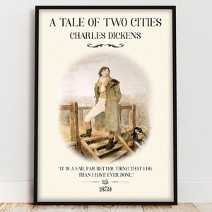 A Tale of Two Cities Book Poster, Dark Academia Bookish Decor, Dickens Book Quote Wall Art for Classic Literature Reading Nook Literary Gift