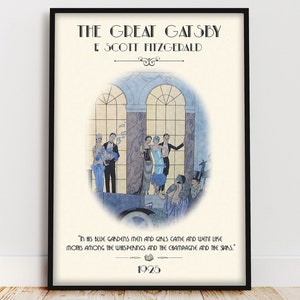 The Great Gatsby Buch Poster, Fitzgerald Buch Zitat Wandkunst, Dark Academia Bookish Art Deco Buchumschlag Druck, Leseecke Buch Liebhaber Geschenk