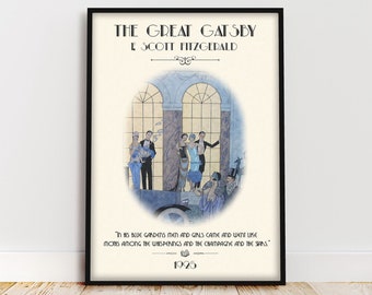 The Great Gatsby - Dark Academia Decor Book Quote Poster Book Cover Art Literary Classics Bookish Decor Book Lover Gift for Reading Nook