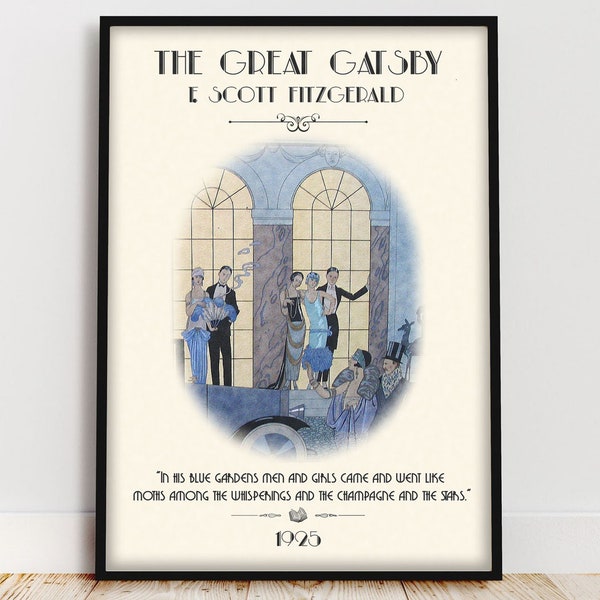 The Great Gatsby - Dark Academia Decor Book Quote Poster Book Cover Art Literary Classics Bookish Decor Book Lover Gift for Reading Nook