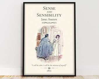 Sense and Sensibility Book Poster, Jane Austen Book Quote Wall Art, Light Academia Feminist Art, Reading Nook Book Lover Gift for Readers