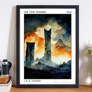 Die zwei Türme Buch Poster, Tolkiens Mittel Erde Bücherwurm Druck, Herr der Ringe Dekor Klassische Literatur Buch Nook Geschenk für Buchliebhaber
