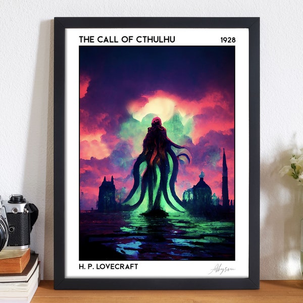 H P Lovecraft's Call of Cthulhu Dark Academia Decor Book Posters, Macabre Decor Goth Poster, Bookish Gifts for an Occult Bookish Decor