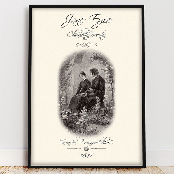 Jane Eyre College Apartment Dark Academia Decor Classiques littéraires Affiche féministe Charlotte Brontë Citation Couverture de livre vintage Art Gift