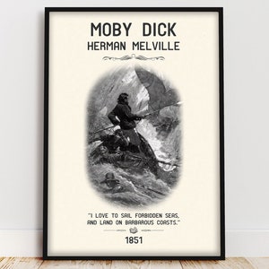 Poster del libro Moby Dick, citazione ispirata all'oceano, angolo lettura della letteratura classica di Herman Melville, regalo libresco per gli amanti dei libri