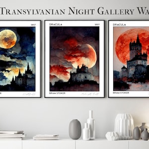 Juego de 3 láminas de Drácula, pósteres del libro Dark Academia, galería de arte de pared de 3 piezas, decoración gótica para rincón de lectura, regalo para amantes de la lectura.