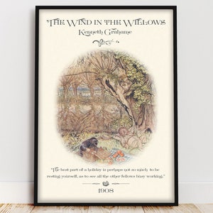 The Wind in the Willows Book Poster, Kenneth Grahame Book Quote Wall Art, Classic Literature Cottagecore Reading Nook, Book Lovers Gifts