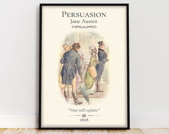 Persuasion Book Poster, Jane Austen Book Quote Wall Art, Light Academia Classic Literature Reading Nook Bookshelf Decor, Gifts for Bookworms