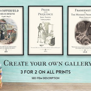 Bookish Posters Three for Two Offer, Wall Collage Kit for Light or Dark Academia Decor Styles, Boho Classroom / College Dorm Bookish Decor image 1