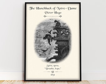 De klokkenluider van de Notre-Dame-boekposter, leeshoekje voor boekenliefhebbers uit de donkere Academia Goth-kamer, klassieke literatuur boekenliefhebber cadeau voor lezers