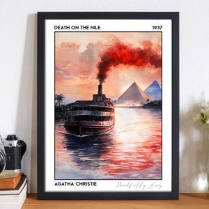 Tod auf dem Nil Buchplakat, Agatha Christie Murder Mystery Geschenk für Buchliebhaber, Bookish Travel Poster zum Lesen von Nook Decor