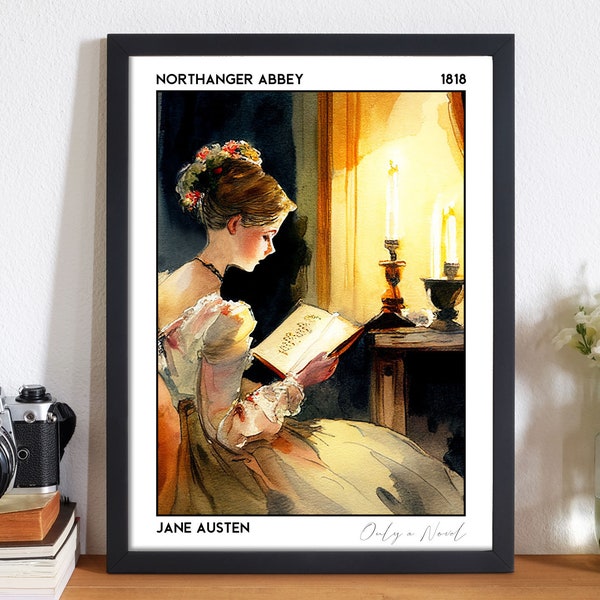 Jane Austen's Northanger Abbey Book Poster, Dark Academia Bookish Decor Gifts for Readers Booktok Merch Reading Nook Goth Room Library Decor