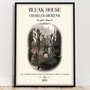 Bleak House Buch Poster, Dark Academia Victorian Goth Wandkunst, Bücherwurm Dekor für Leseecke, Dickens Buch Zitat Wandkunst Buch Liebhaber Geschenk