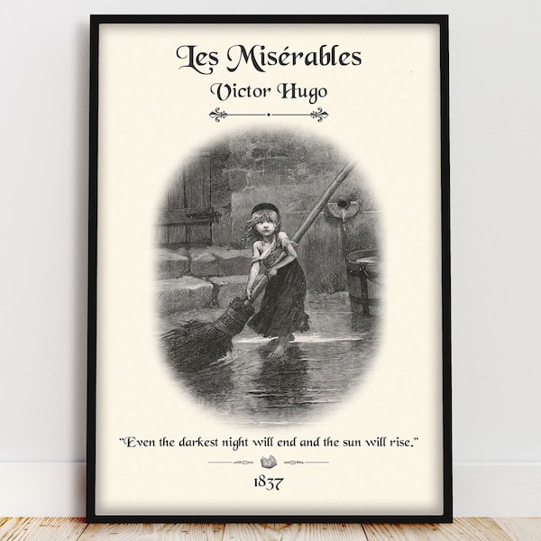 Les Misérables Vintage Book Poster Dark Academia Decor Book Cover Art | Victor Hugo Quotes Literrary Classics Bookish Prints Booklover Gift