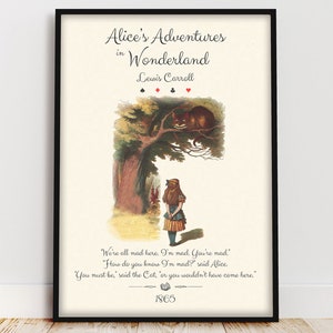 Póster del libro "Las aventuras de Alicia en el País de las Maravillas", cita del libro "Dark Academia", arte mural para rincón de lectura, regalo literario para amantes de los libros, decoración de biblioteca