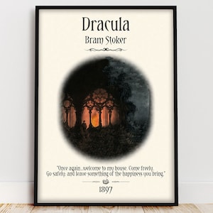 Dracula Buch Poster, Dark Academia Buch Zitat Wandkunst für Bücherwurm Goth Room Decor Buchecke, Bram Stoker Buchliebhaber Geschenk für Leser
