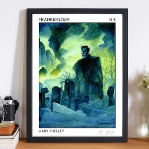 Frankenstein Poster Dark Academia Book Cover Art, Bookstragram Bookish Print Literary Gift for Booklovers, Goth Wall Art for Reading Nook