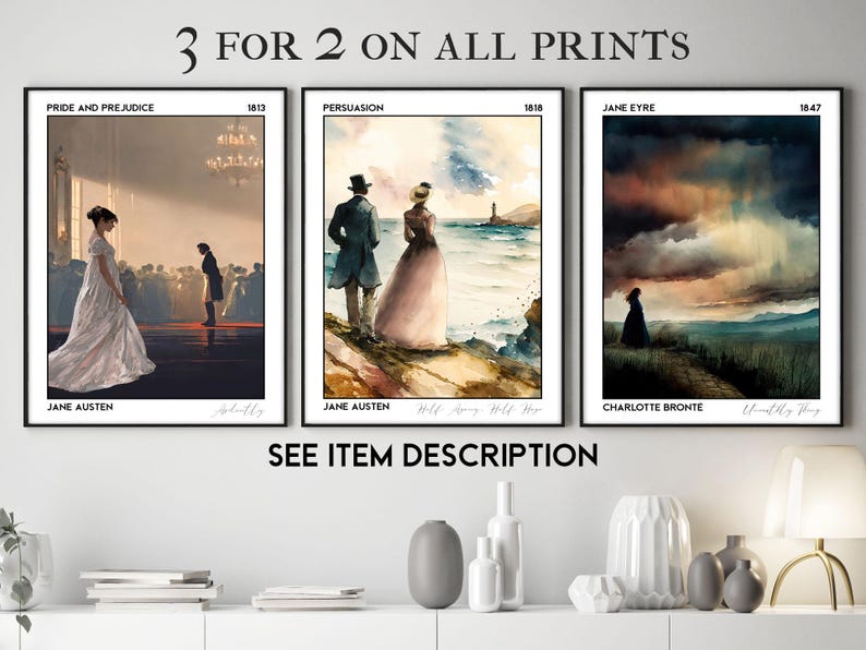 Pôster do livro Persuasion, Jane Austen: impressão artística premium de 210 g/m², presente para leitores de romances clássicos - Coleção Bookscape imagem 2