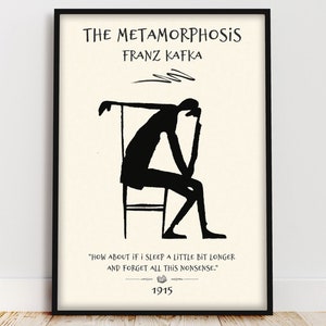 Póster del libro Metamorfosis, arte mural con cita del libro de Franz Kafka, arte surrealista de la academia oscura de los libros, rincón de lectura, regalo para amantes de los libros