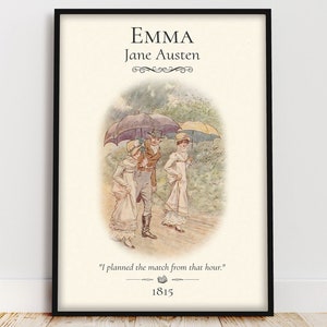 Emma Buch Poster, Jane Austen Geschenke für Leser, Cottagecore Buch Zitat Wandkunst für klassische Literatur Leseecke Bibliothek Dekor