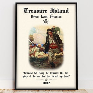 Póster del libro "La Isla del Tesoro", decoración playera para el rincón de lectura, cita literaria clásica, arte mural, regalo para amantes de los libros.