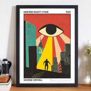 Poster del libro 1984, regalo di George Orwell per gli amanti dei libri, poster distopico astratto per l'arredamento dell'angolo lettura, regalo del club del libro Bookish Dark Academia