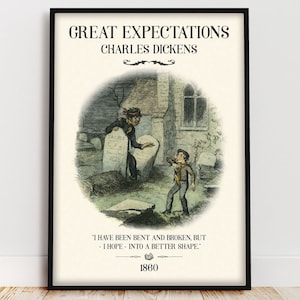 Great Expectations Vintage Book Cover Art Victorian Literary Poster Booklover Gift Charles Dickens Quotes Dark Academia Bookish Decor