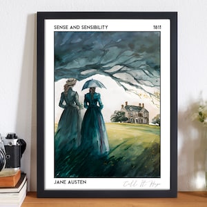 Sinn und Sensibilität Buch Poster, Dark Cottagecore feministische Kunst für Bookish Decor Leseecke, Jane Austen Geschenke für Buchliebhaber