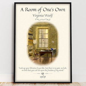 Ein Raum des eigenen Buches Poster, Virginia Woolf Buch Zitat Wandkunst, Dark Academia Leseecke Schriftsteller Geschenke für Buchliebhaber, feministische Kunst