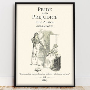Poster del libro Orgoglio e pregiudizio, citazione del libro di Jane Austen, stampa da parete Light Academia Bookish, regalo per amanti dei libri Reading Nook per topi da biblioteca