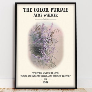 Pôster feminista The Color Purple Wildflower Capa de livro Arte Alice Walker Citação sobre o amor Clássicos literários Capa de livro Arte Presentes para amantes de livros