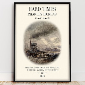 Póster del libro "Tiempos difíciles", arte mural con cita de Charles Dickens, rincón de lectura de literatura clásica de la Academia oscura victoriana, regalo para amantes de los libros