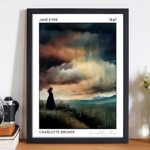 Affiche de livre Jane Eyre, art féministe académique sombre pour la décoration de dortoir universitaire, cadeaux littéraires cottagecore sombre pour une décoration murale gothique livresque