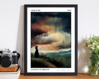 Jane Eyre Book Poster, Dark Academia Feminist Art for College Dorm Decor, Dark Cottagecore Literary Gifts for a Bookish Goth Wall Decor