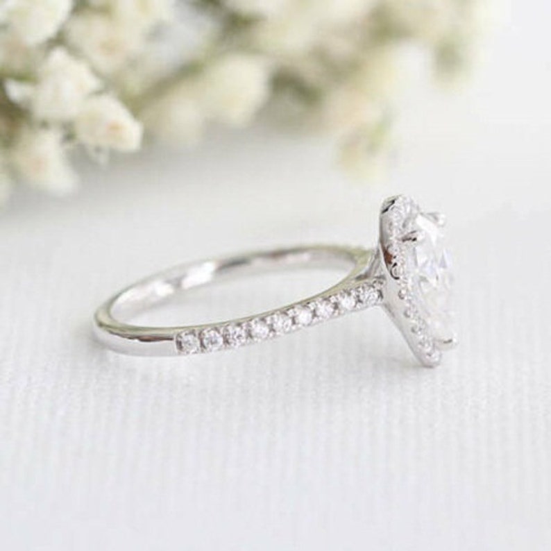 Pear Cut Solitaire With Accent RingHalo Unique Engagement RingWedding Bridal RingsGift For Her2.50 CT Diamond925 Silver14K White Gold