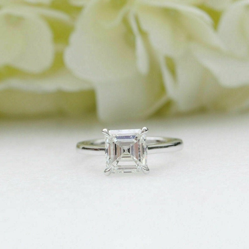 Solitaire Asscher Cut Engagement RingWedding Bridal RingsGift For HerCustom RingProposal Ring2.00 CT Diamond925 Silver14K White Gold