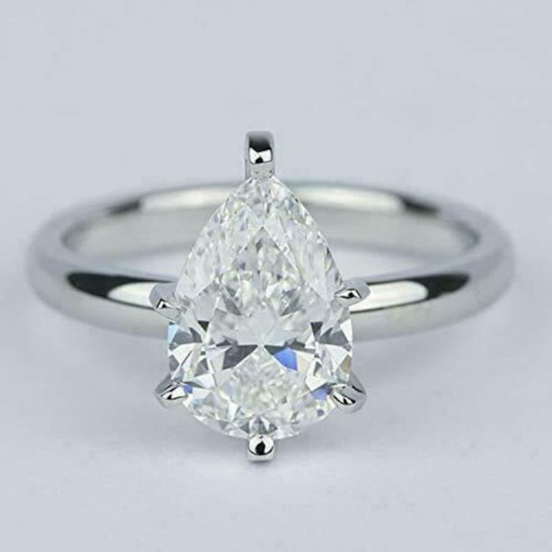 Solitaire Pear Cut Engagement RingWedding Bridal RingTear Drop RingGift For HerProposal Rings3.00 CT Diamond925 Silver14K White Gold