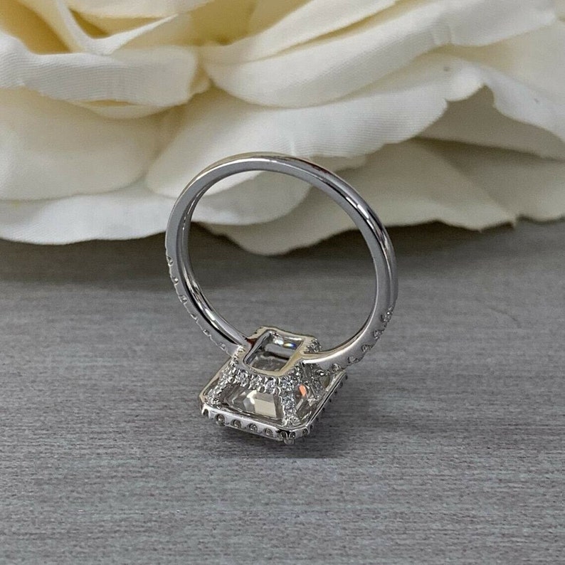 Emerald Cut Solitaire With Accent RingHalo Unique Engagement RingWedding Bridal RingGift For Her2.50CT Diamond925 Silver14K White Gold