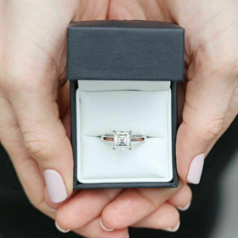 Solitaire Asscher Cut Engagement RingWedding Bridal RingsGift For HerCustom RingProposal Ring2.00 CT Diamond925 Silver14K White Gold