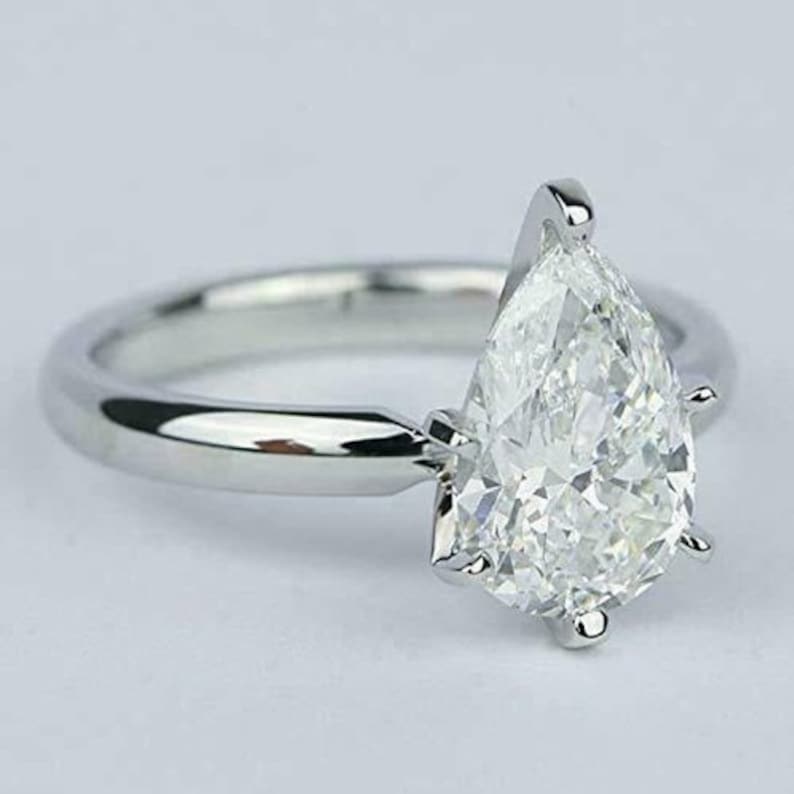 Solitaire Pear Cut Engagement RingWedding Bridal RingTear Drop RingGift For HerProposal Rings3.00 CT Diamond925 Silver14K White Gold
