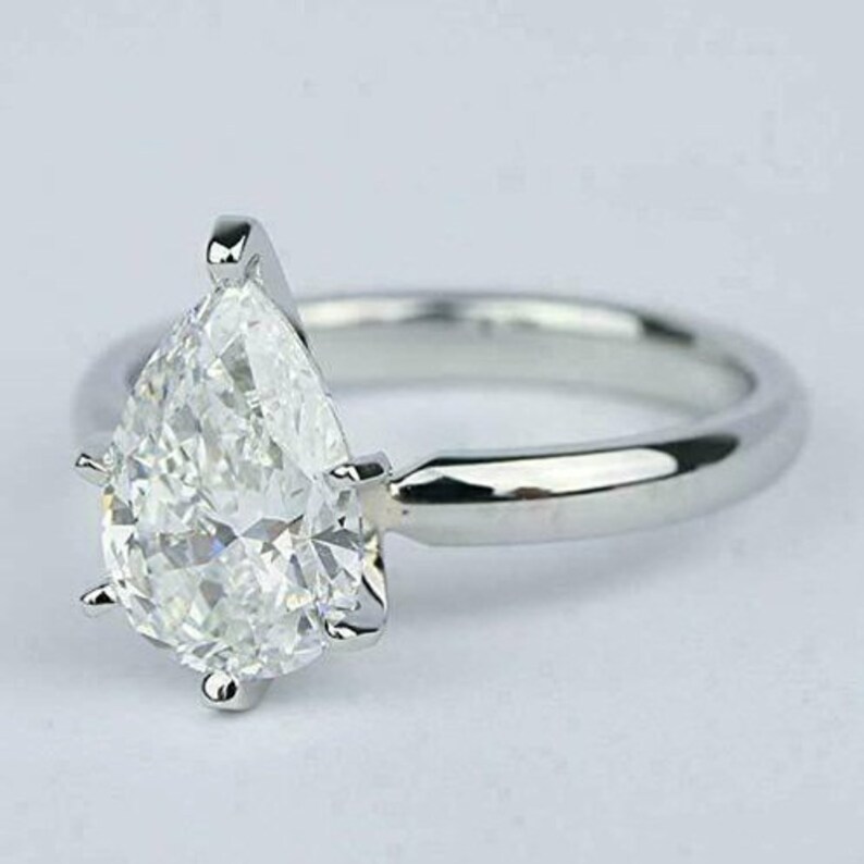 Solitaire Pear Cut Engagement RingWedding Bridal RingTear Drop RingGift For HerProposal Rings3.00 CT Diamond925 Silver14K White Gold