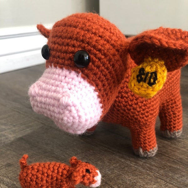 Mama Cow and Calf, Cow Birth, Made to Order, Crochet Cow, Red Cow, Crochet Cow and Calf, Farm Animal, Educational Toy, Amigurumi Cow, Plush